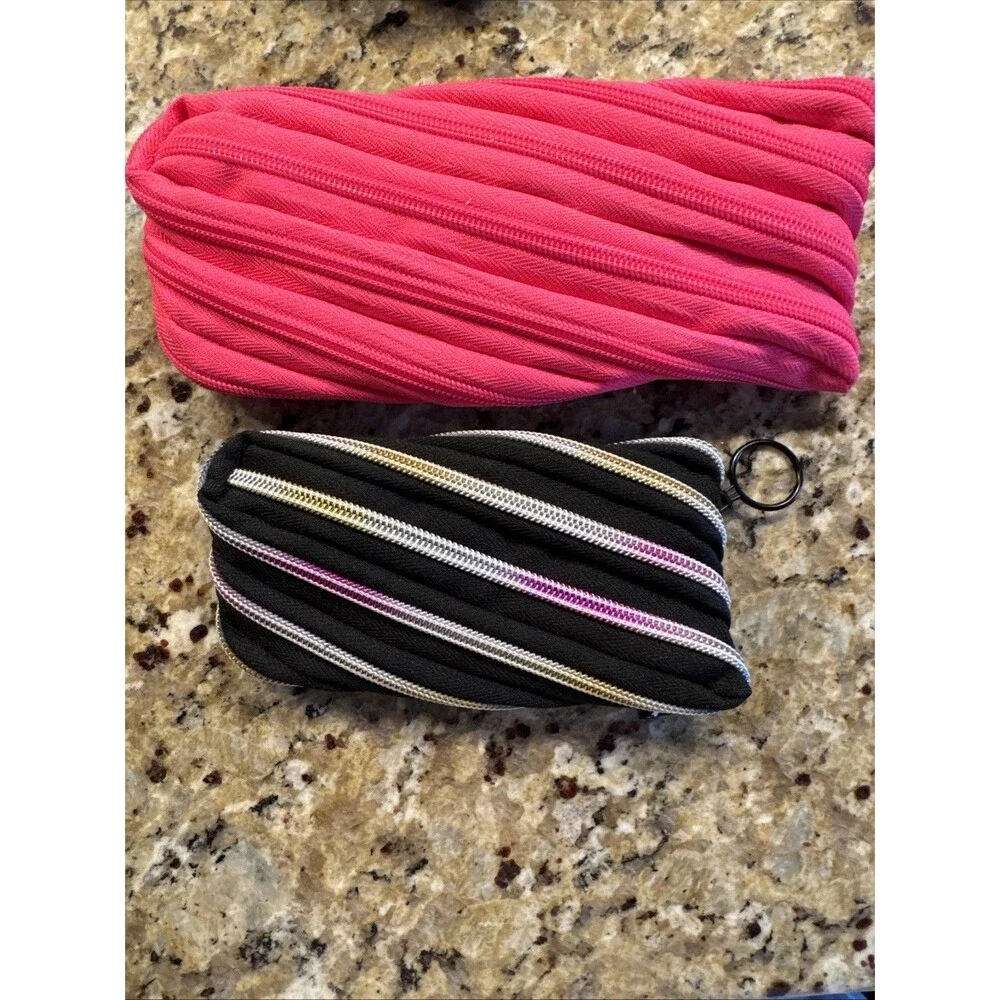 Zipit‎ Pencil Pouch Lot 2 Monster Pink Googly Eyes Black Rainbow Zipper